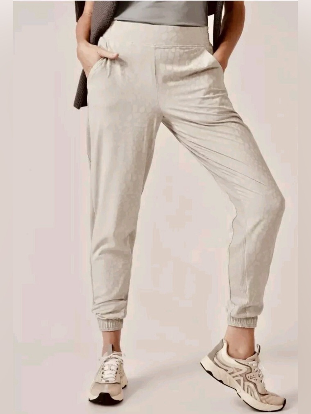 Athleta Joggers Brooklyn Textured  Leopard Abalone Beige